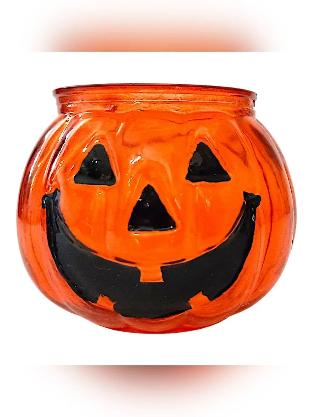 Mini Orange Glass Pumpkin Candle Holder Jack O Lantern Tealight Votive Halloween